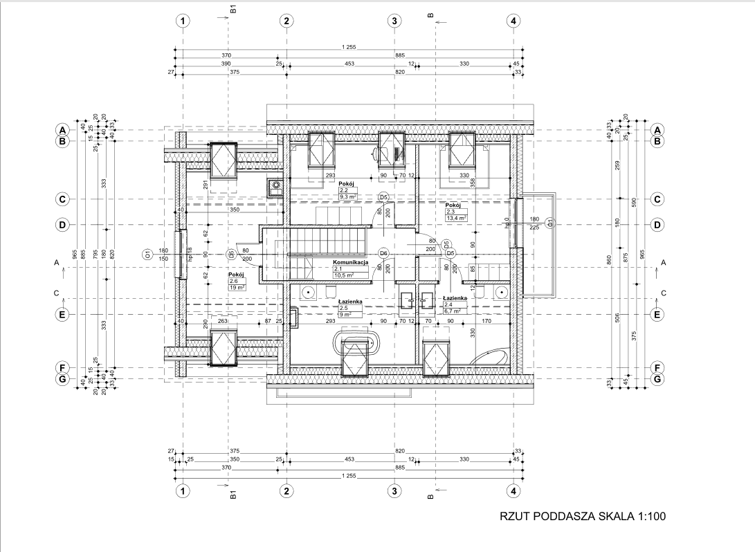 Rzut poddasza domu w Wiszni Małej